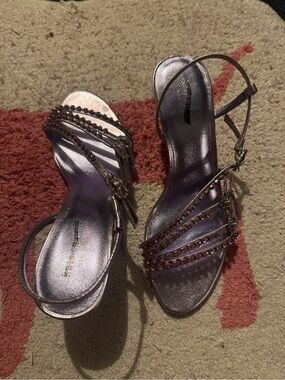 kate spade Metallic Purple Crystal-Strap Heeled Sandals